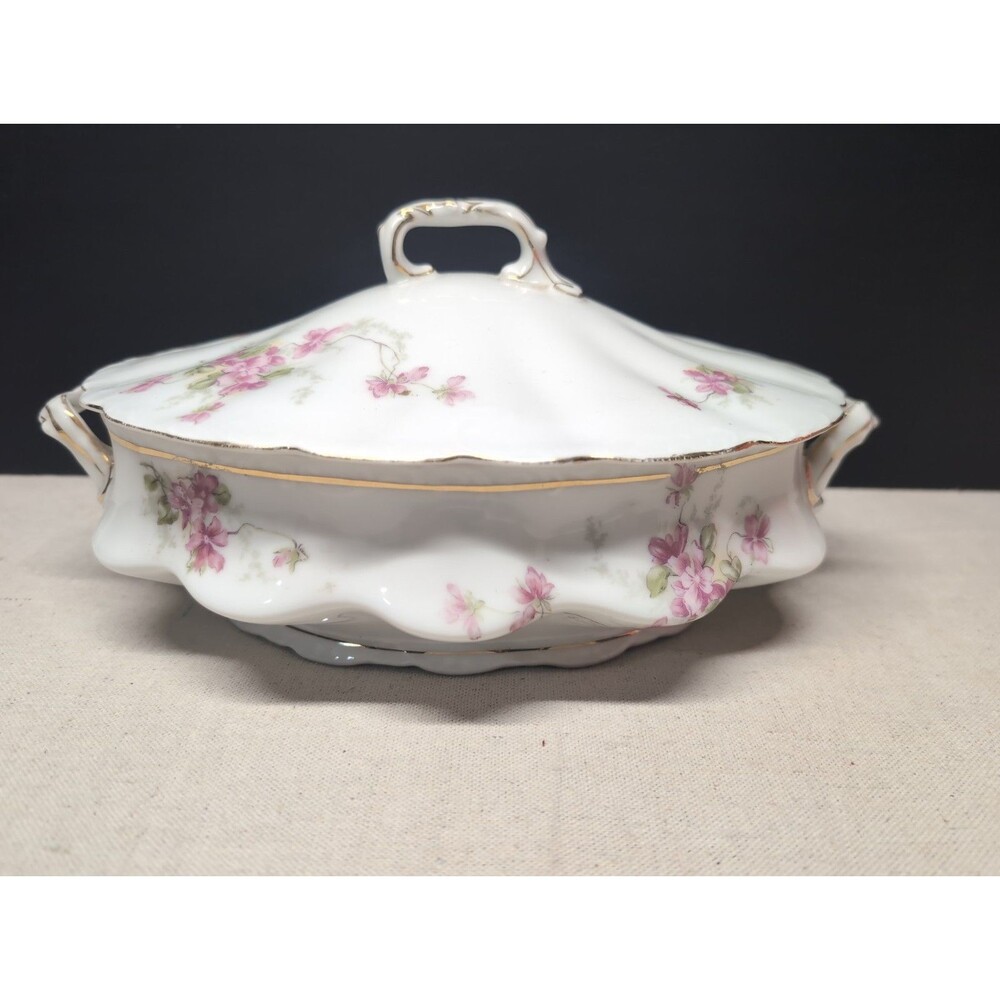 Vintage Theodore Haviland Limoges Pink Floral 11" Casserole Dish w/ Lid
